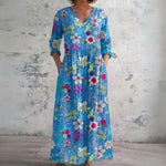 Brooke azure maxi dress with wildflowers, front view