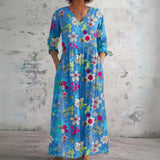 Brooke azure maxi dress with wildflowers, front view
