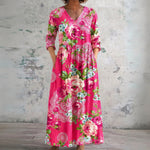 Rachael pink maxi dress with roses and peonies, front view