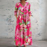 Rachael pink maxi dress with roses and peonies, front view