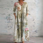 Jan sage maxi dress with single rose, front view