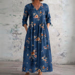 Susie navy maxi dress with rust florals, front view