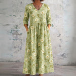 Nancy pale green maxi dress with white daisies, front view