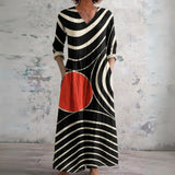 Tash black and cream maxi dress with red horizon, front view
