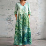 Julia green watercolour ombre maxi dress, front view