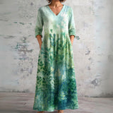 Julia green watercolour ombre maxi dress, front view