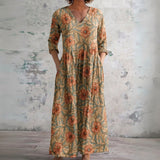 Tamara olive autumn paisley maxi dress, front view