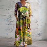 Gina meadow maxi dress with painted wildflowers, front view
