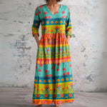 Courtney teal folk print maxi dress, front view