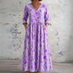 Lisa purple maxi dress with violet florals, front view