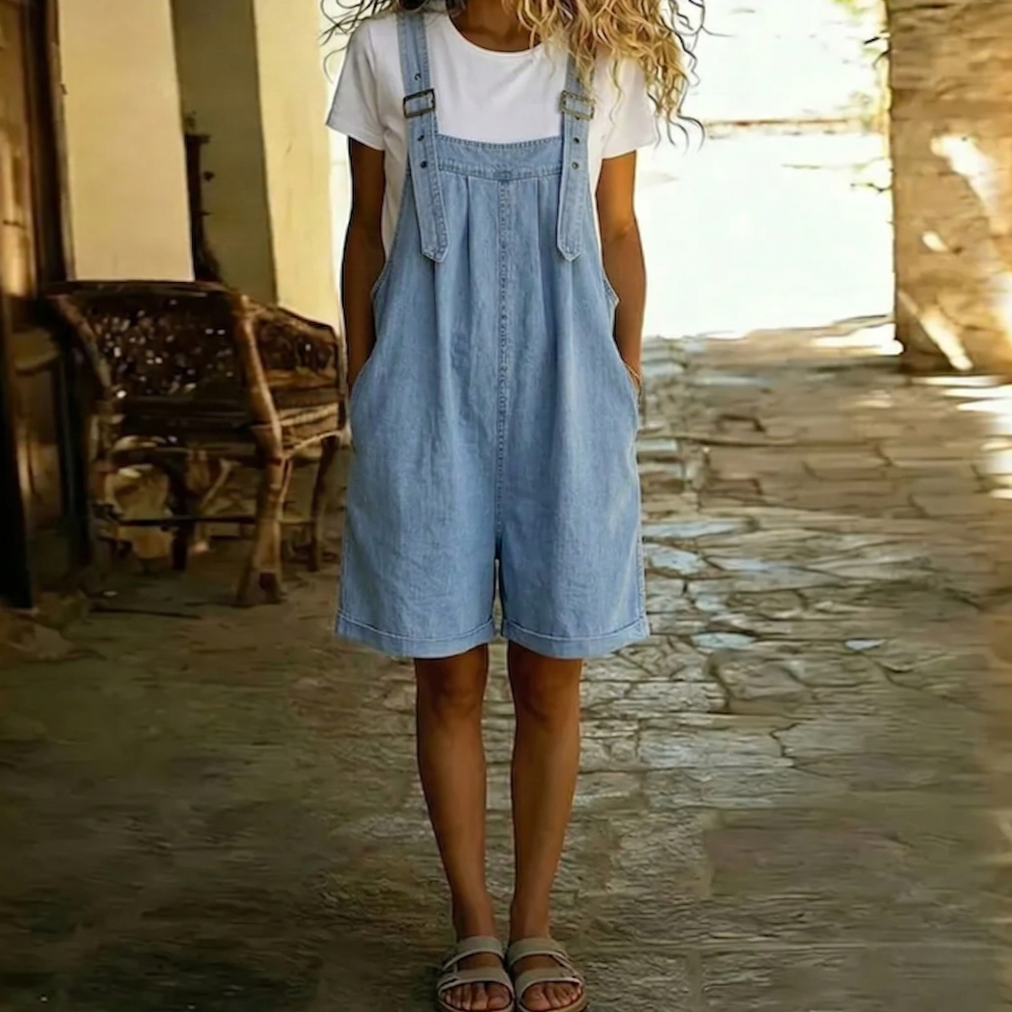 Lillian - Short Denim Jumpsuit with Soft Cotton Touch