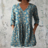 Fallon - Teal Blouse with Cream Botanicals