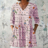 Danica - Pink Blouse with Script and Botanical Print