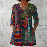 Tahnee - Multicoloured Patchwork Blouse with Heart Motif