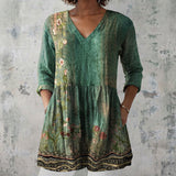 Merindah - Green Blouse with Decorative Border