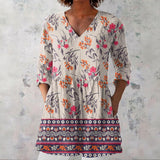 Nyree - Cream Blouse with Orange Florals and Border