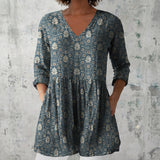 Cheree - Slate Blue Blouse with Ornate Medallions