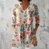 Larissa - Cream Blouse with Embroidered Flowers