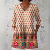 Kyla - Cream Blouse with Ornate Print and Arch Border