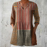 Lyndsay - Rust Blouse with Striped Patchwork