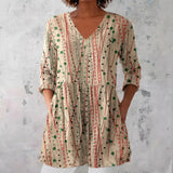 Vivienne - Cream Blouse with Dotted Stripe Print