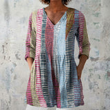 Nerissa - Blouse with Pastel Stripe Patchwork