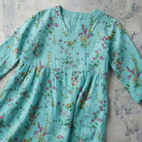 Alicia - Turquoise Blouse with Pink Florals