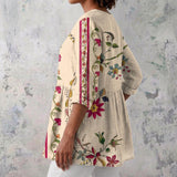 Wendy - Cream Blouse with Painted Floral Vines