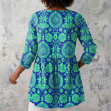 Rosalind - Blue and Green Blouse with Ornate Damask