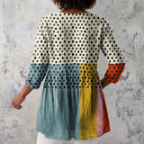Katherine - Colour Block Blouse with Polka Dots