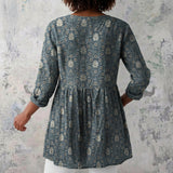 Cheree - Slate Blue Blouse with Ornate Medallions