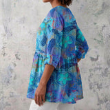 Nancy - Blue Blouse with Mandala Medallions