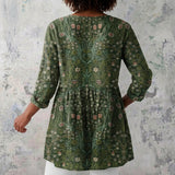 Sophie - Olive Blouse with Fine Floral Print