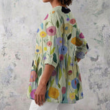 Margaret - Cream Blouse with Painted Flowers