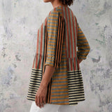 Lyndsay - Rust Blouse with Striped Patchwork
