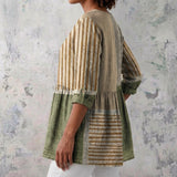 Daisy - Beige Blouse with Striped Colour Blocks