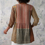 Lyndsay - Rust Blouse with Striped Patchwork