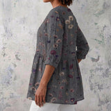 Alice - Grey Blouse with Scattered Flowers
