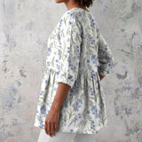 Charlotte - White Blouse with Blue Floral Sprigs