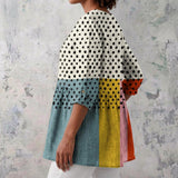 Katherine - Colour Block Blouse with Polka Dots