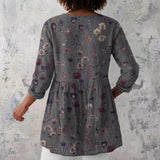 Alice - Grey Blouse with Scattered Flowers