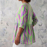 Imogen - Green and Purple Blouse with Brushstroke Stripes