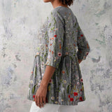 Alma - Grey Blouse with Embroidered Florals
