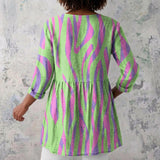 Imogen - Green and Purple Blouse with Brushstroke Stripes