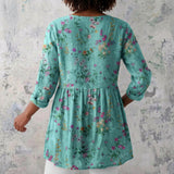 Alicia - Turquoise Blouse with Pink Florals