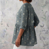 Cheree - Slate Blue Blouse with Ornate Medallions