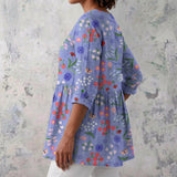 Eleanor - Periwinkle Blouse with Scattered Wildflowers