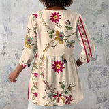 Wendy - Cream Blouse with Painted Floral Vines