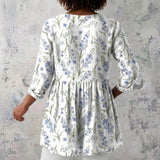 Charlotte - White Blouse with Blue Floral Sprigs