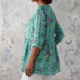 Alicia - Turquoise Blouse with Pink Florals